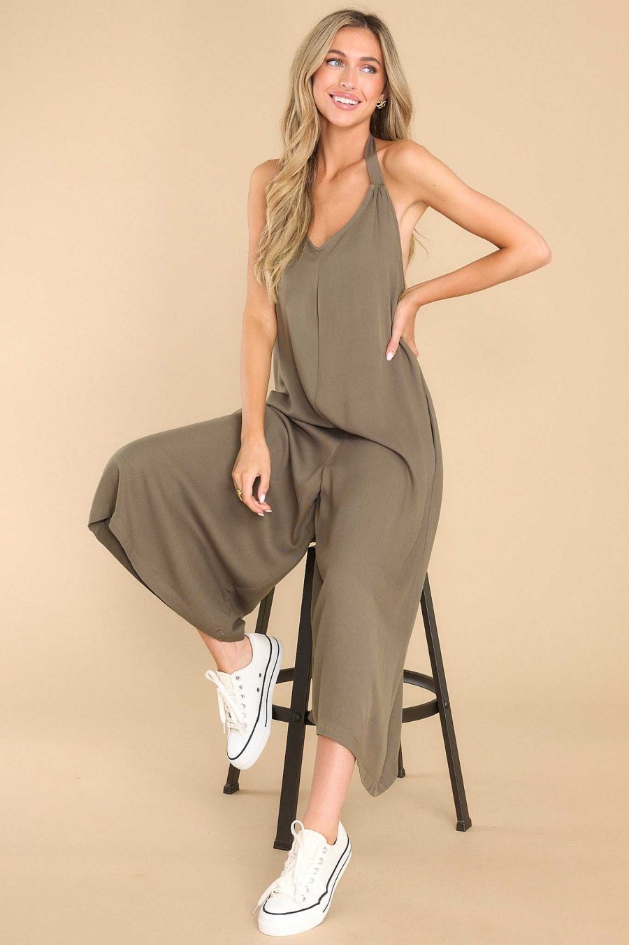 Clothing Red Dress Jumpsuits | Here Forever Vintage Army Jumpsuit Green