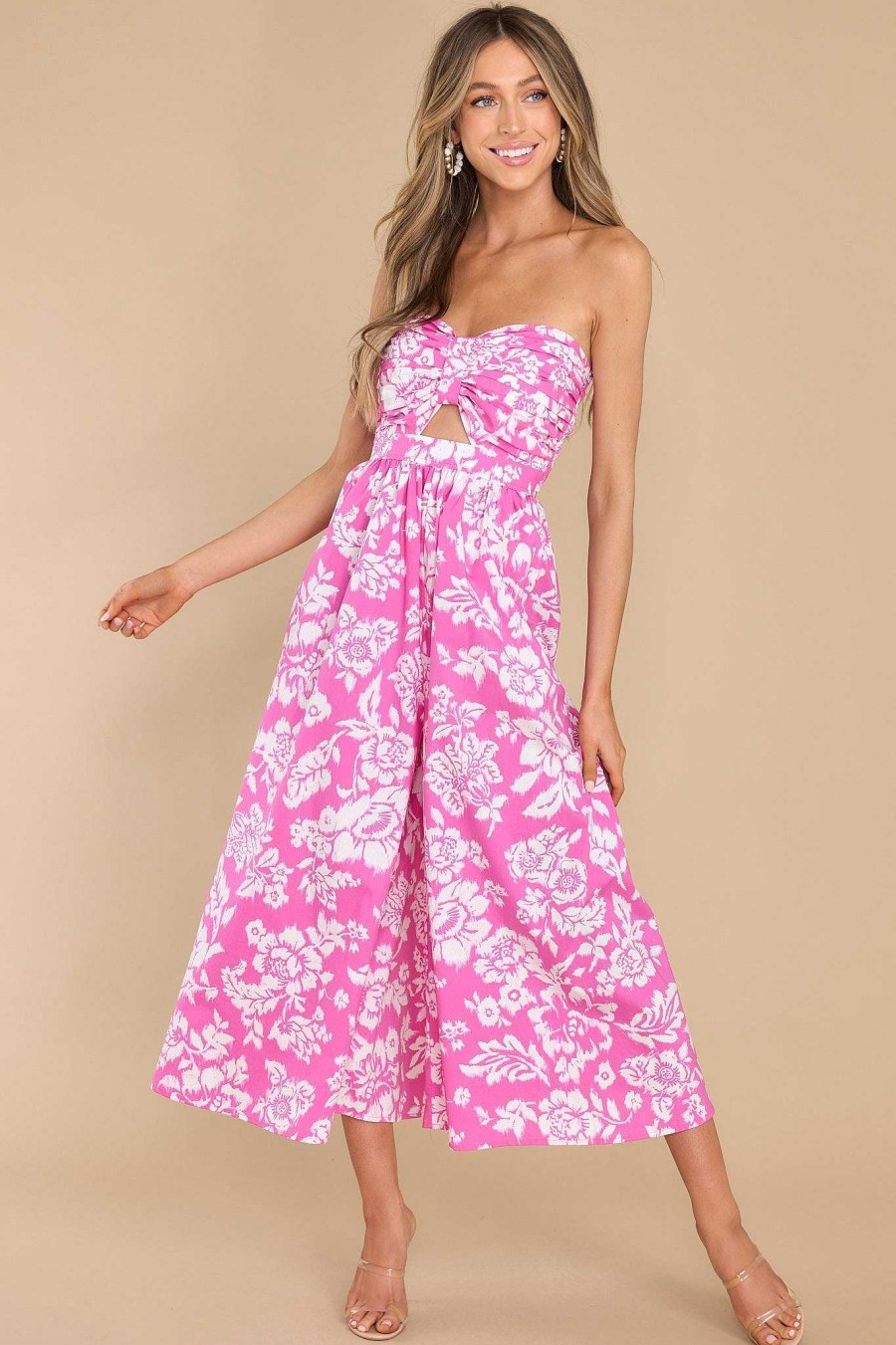 Clothing Red Dress Jumpsuits | Living In The Sun Floral Print Jumpsuit Pink