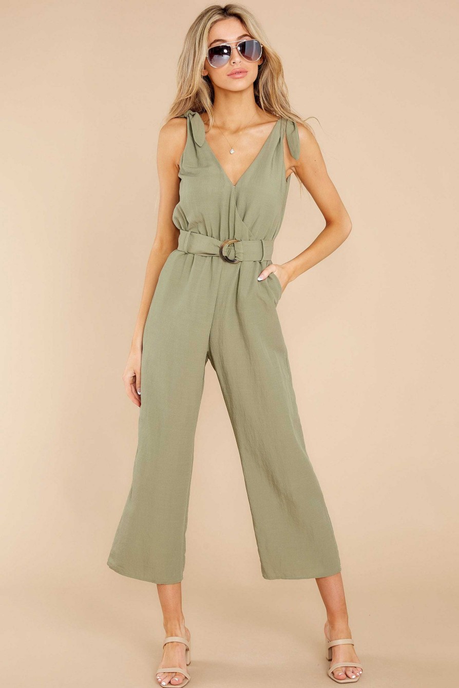 Clothing Red Dress Jumpsuits | Hint At Perfection Green Jumpsuit Moss