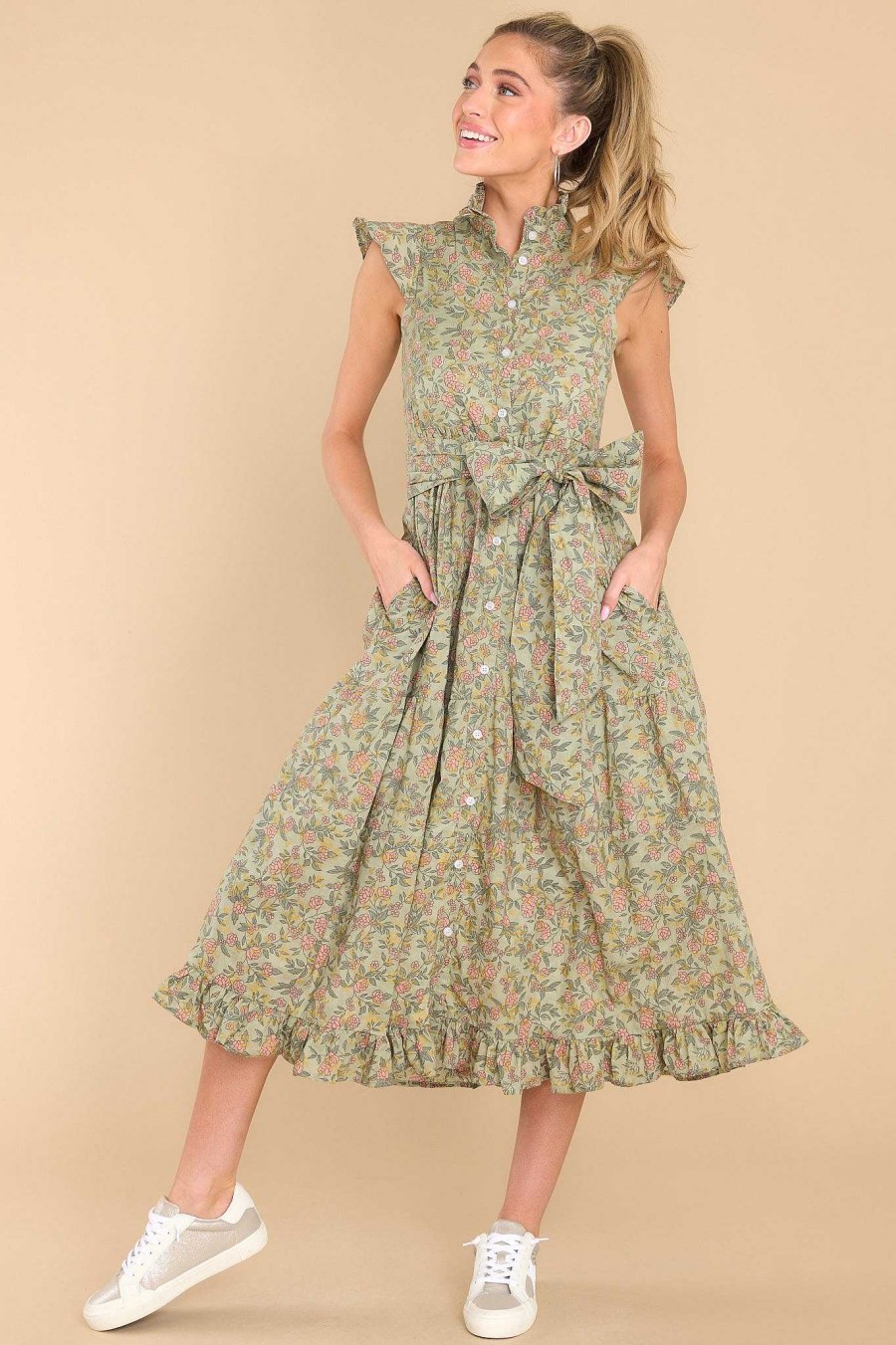 Clothing Victoria Dunn Midi Dresses | Mae Silver Birch Midi Dress Green
