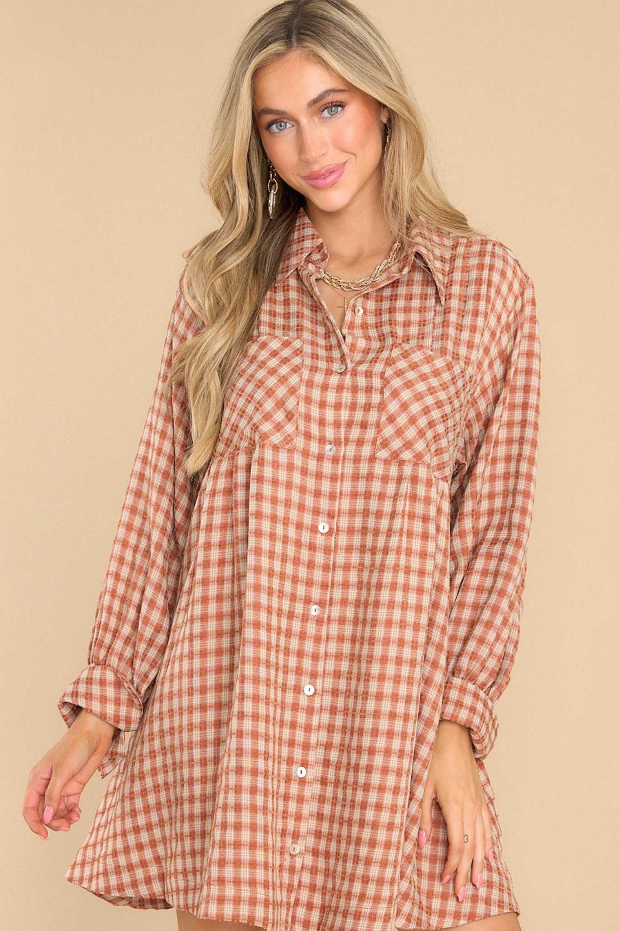 Clothing Aura Mini Dresses | Braver Than Belief Plaid Dress Brown