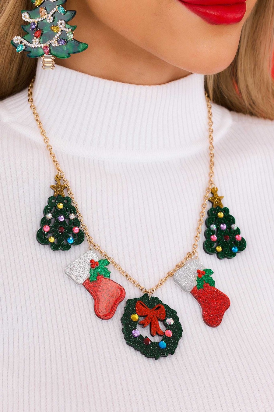 Jewelry Red Dress | Stuffed Stockings Multi Necklace Gold