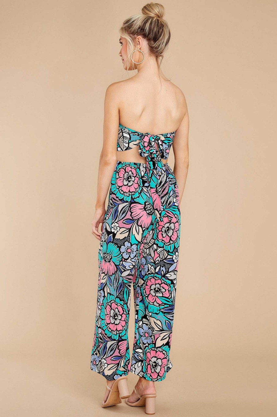 Clothing Red Dress Jumpsuits | Extraordinary Feeling Teal Multi Floral Print Jumpsuit Teal Multifloral