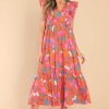 Clothing Red Dress Midi Dresses | Let Love In Floral Print Midi Dress Orange