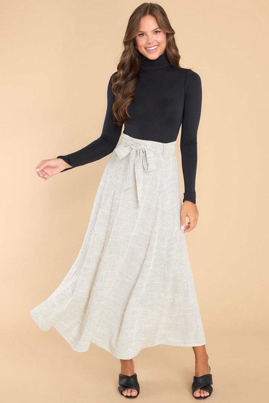 Clothing Red Dress Skirts | Catching Trains Cotton Stripe Skirt Beige