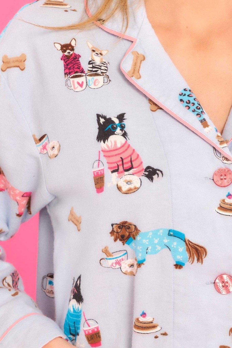 Clothing PJ Salvage Pajama Sets | Flannels Pj Top Sky Blue