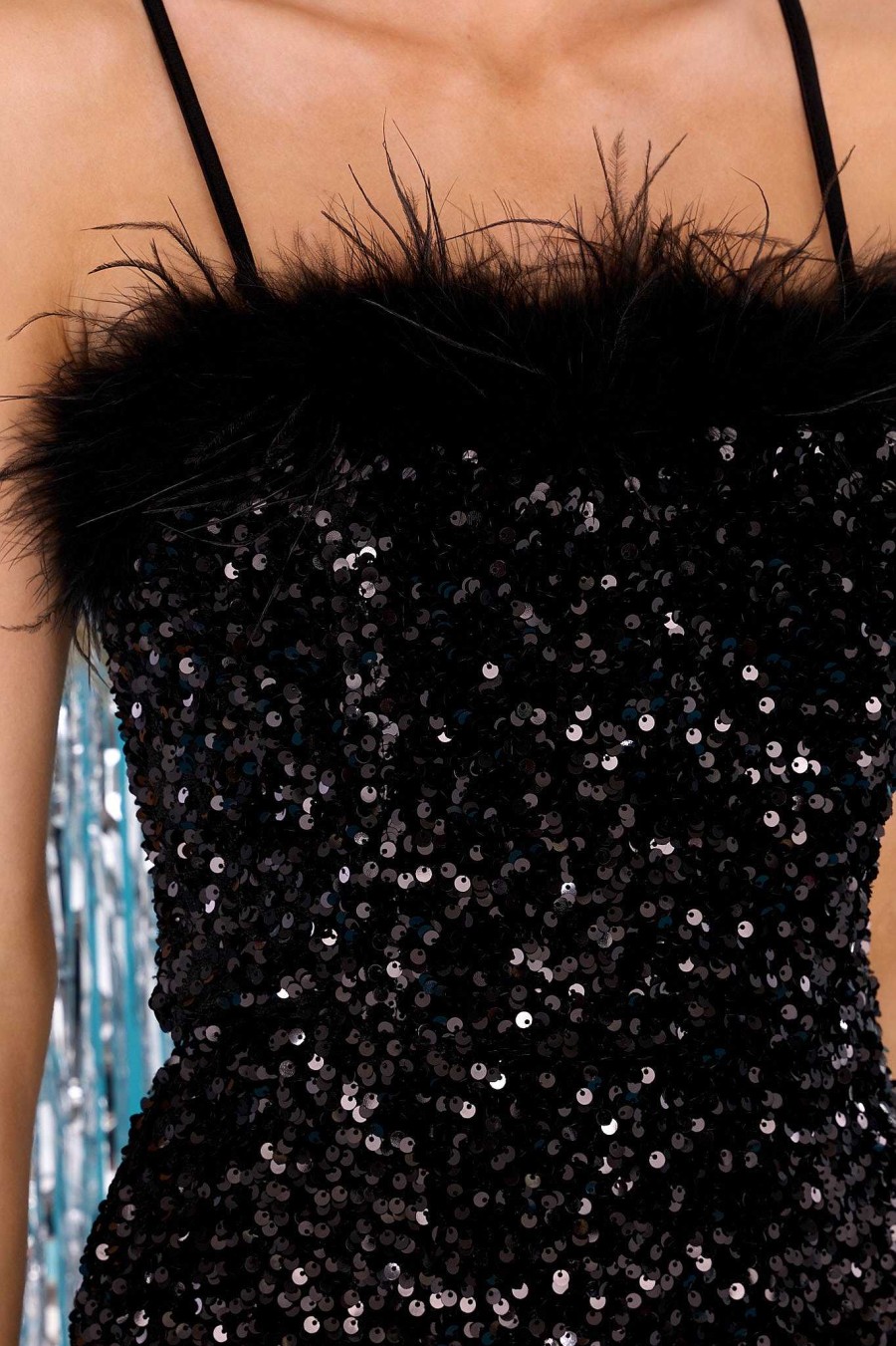 Clothing Red Dress Mini Dresses | Make Me Dance Faux Feather Sequin Dress Black