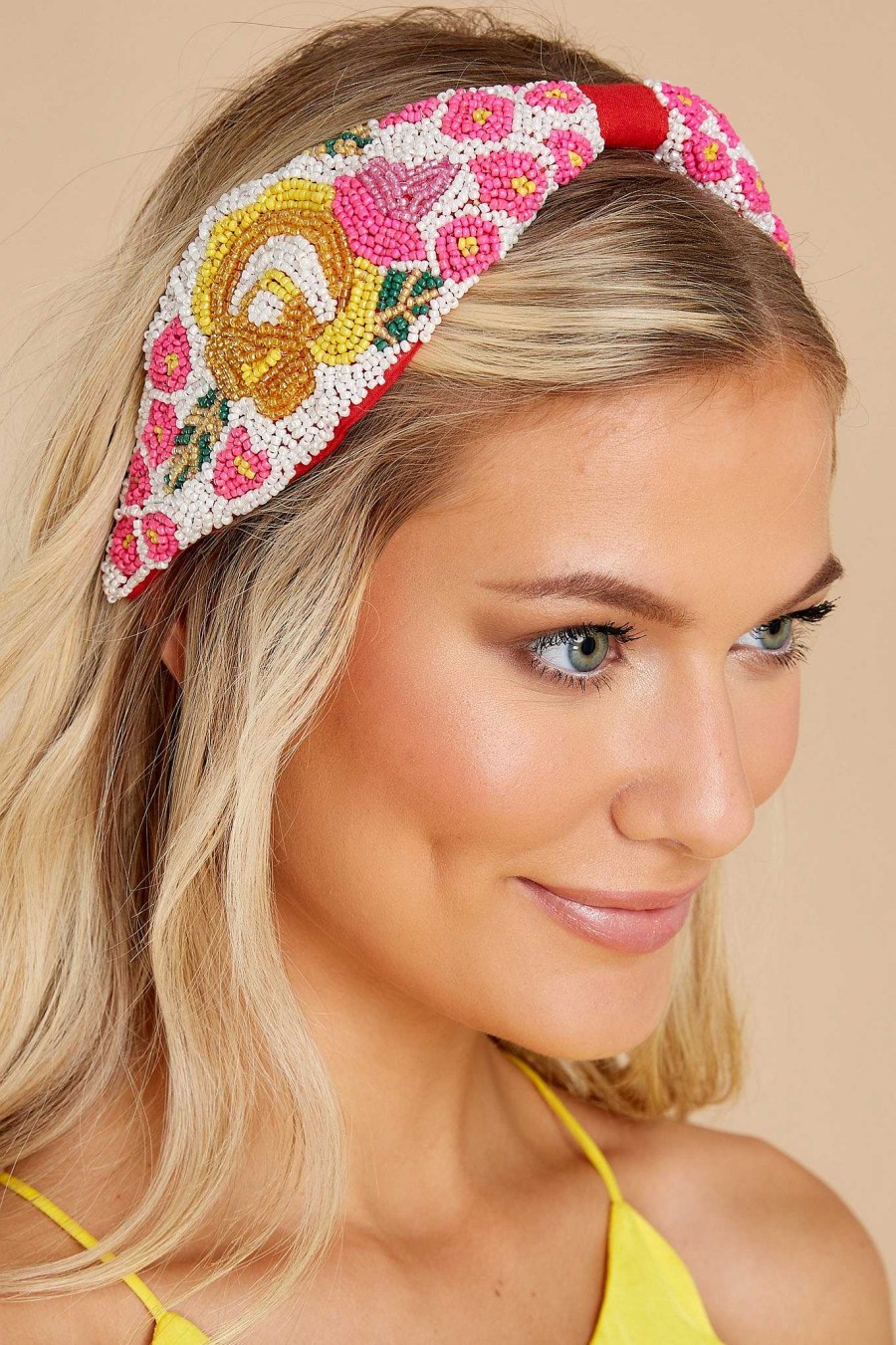 Accessories Treasure Jewels Hair Accessories | Floral Garden And Pink Multi Beaded Headband White