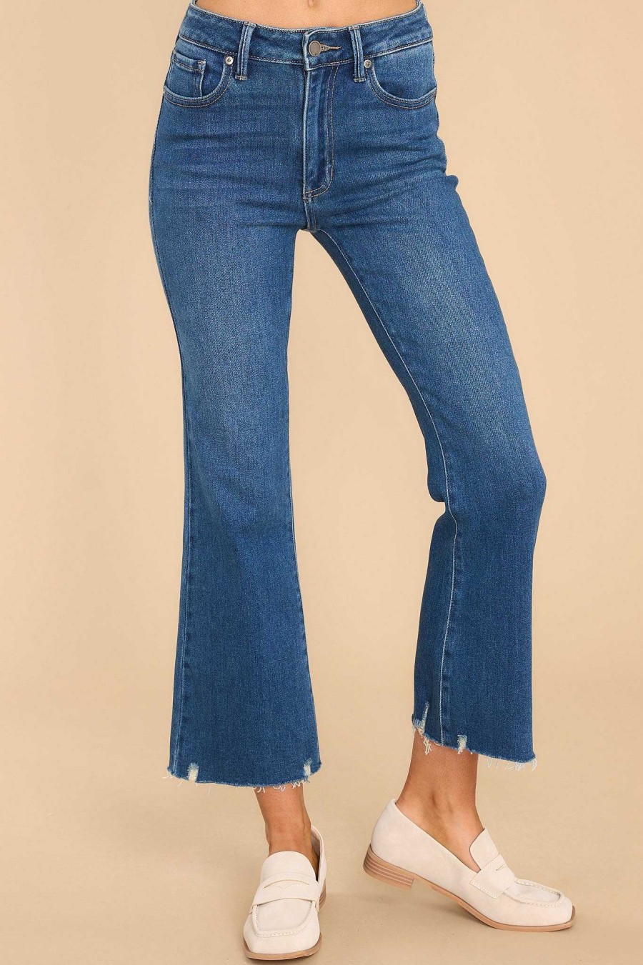 Clothing Red Dress Cropped Denim | Back To Classic Dark Wash Jeans Blue