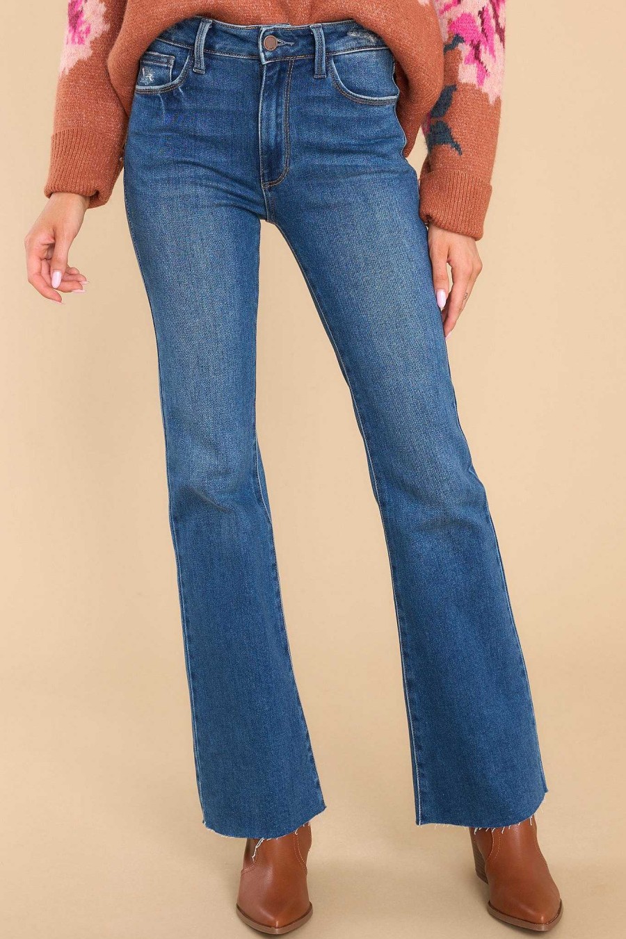 Clothing Red Dress Distressed Denim | All By Myself Stretch Crop Flare Jeans Dark Wash