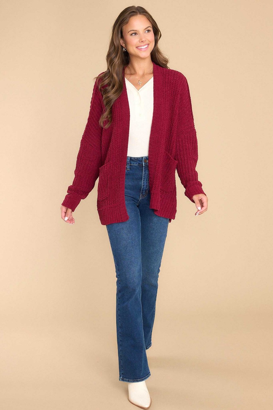 Clothing Red Dress Sweaters | Moving On Up Cardigan Wine