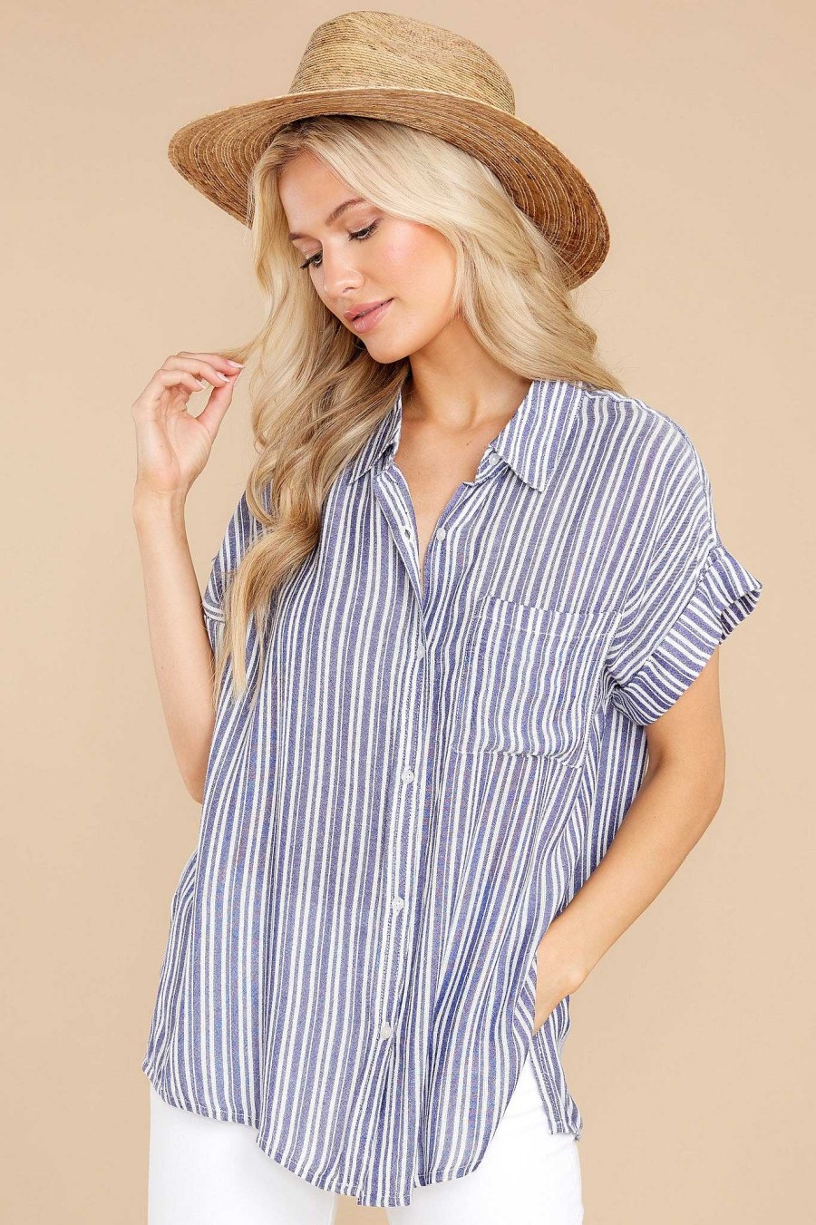 Clothing Red Dress Blouses & Shirts | New Classic Stripe Top Blue