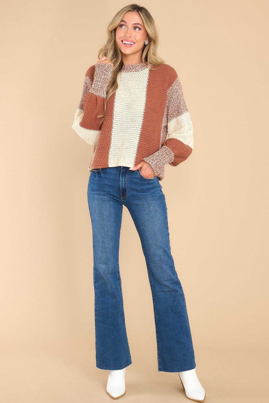 Clothing Red Dress Casual Tops | Every Aspect Multi Stripe Sweater Rust