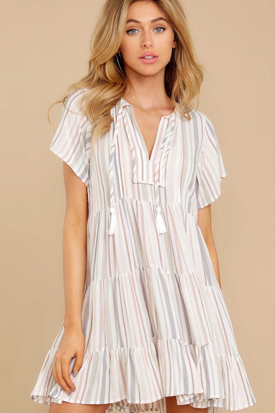 Clothing Red Dress Mini Dresses | For Once Multi Stripe Dress Blush