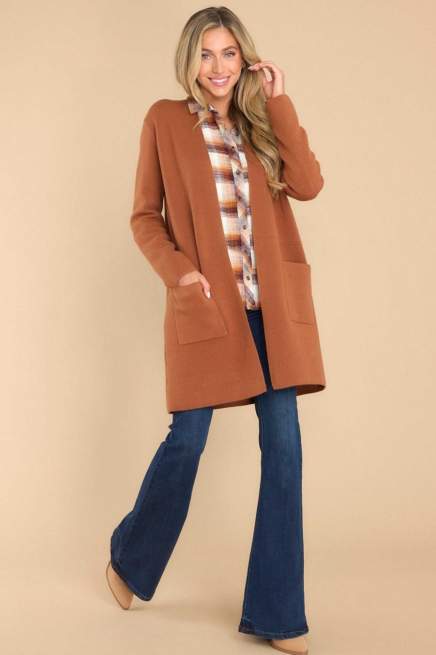 Clothing Red Dress Casual Tops | Replay The Night Cardigan Brown