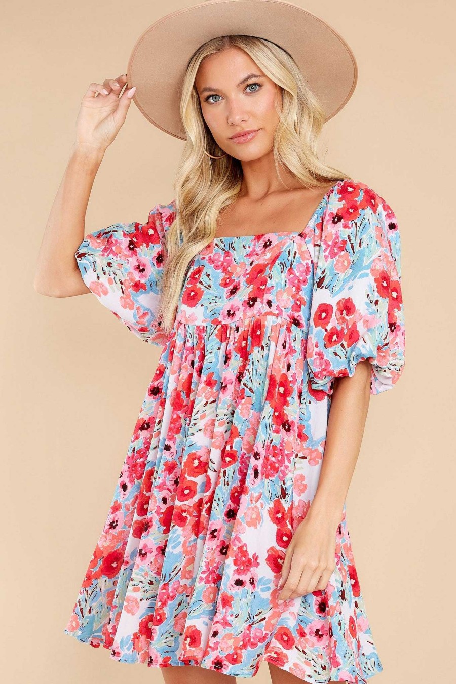 Clothing Red Dress Floral Dresses | Enchanting Ways Floral Print Dress Hot Pink
