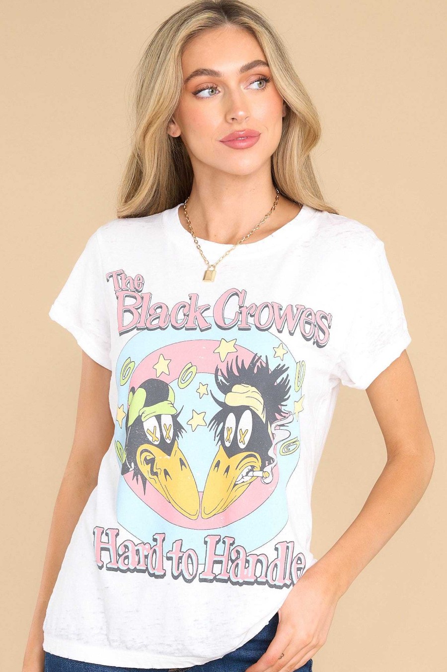 Clothing Recycled Karma Casual Tops | The Black Crowes Hard To Handle Tee White