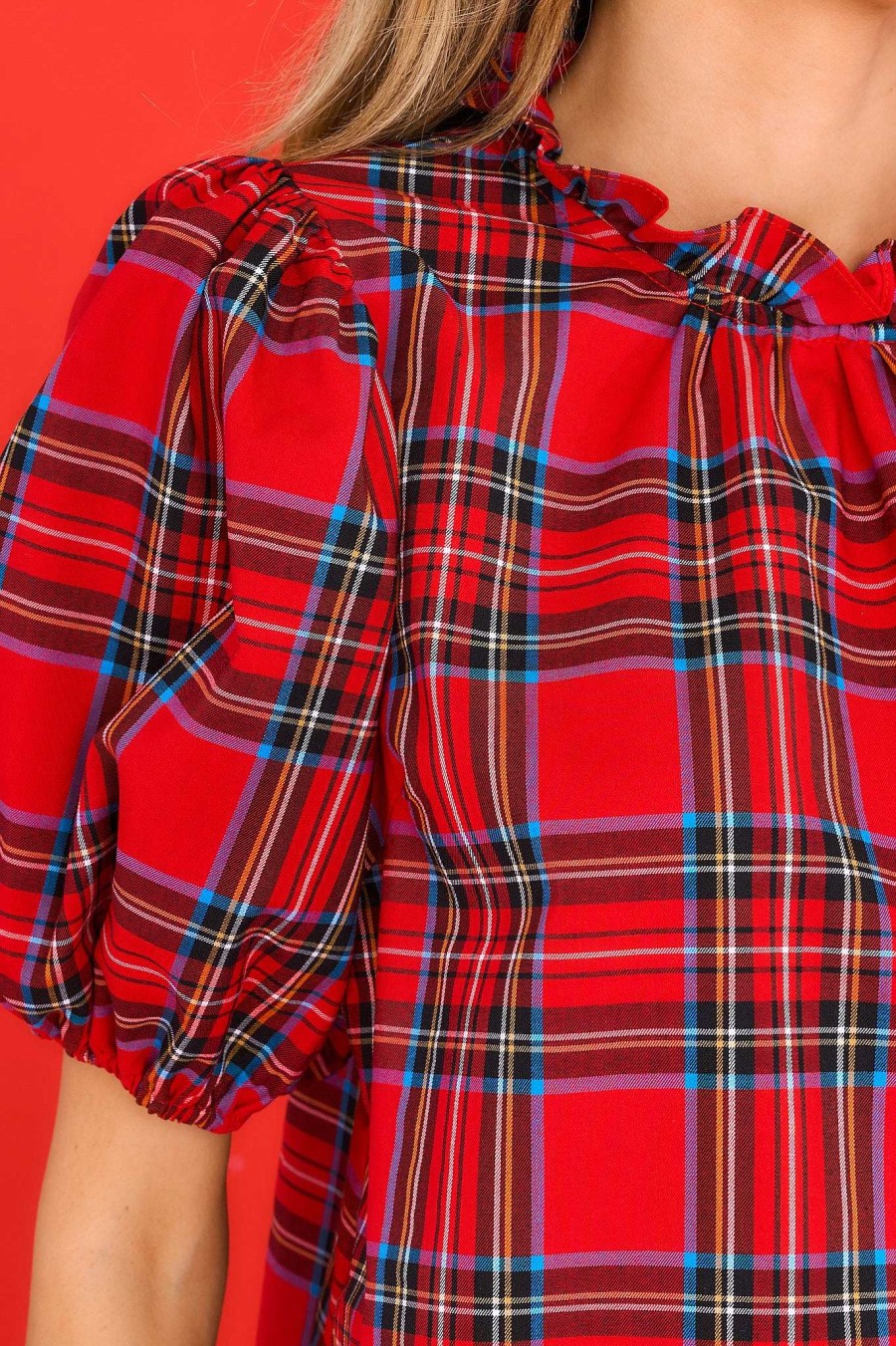Clothing Aura Blouses & Shirts | A Special Gift Plaid Top Red
