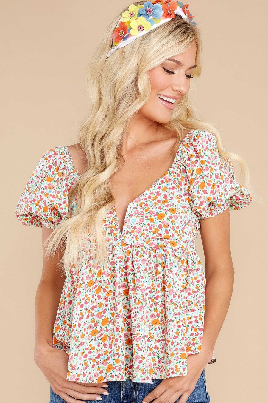 Clothing Red Dress Blouses & Shirts | Automatic Love Floral Print Top White