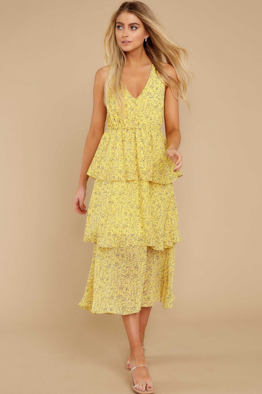 Clothing Red Dress Maxi Dresses | J'Adore You Floral Print Maxi Dress Yellow