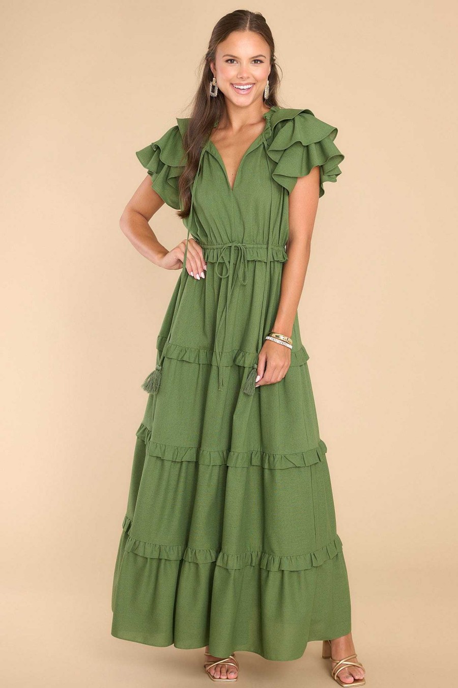 Clothing Aura Maxi Dresses | Ruffle Some Feathers Sap Maxi Dress Green