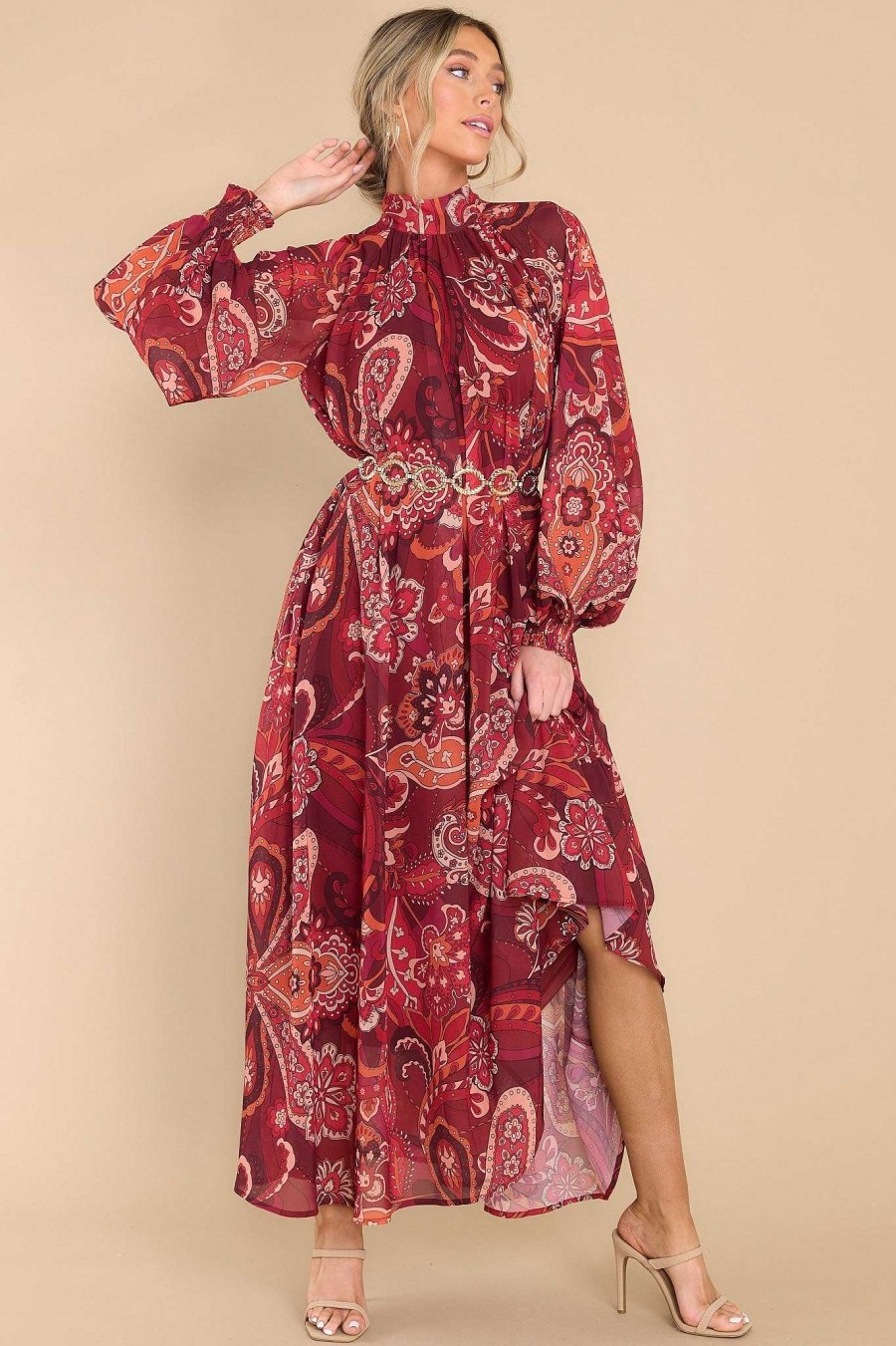 Clothing Aura Maxi Dresses | The Perfect Spice Multi Print Maxi Dress Burgundy