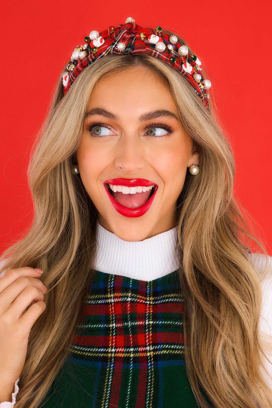 Accessories Red Dress Hair Accessories | Yuletide Treasure Plaid Headband Red