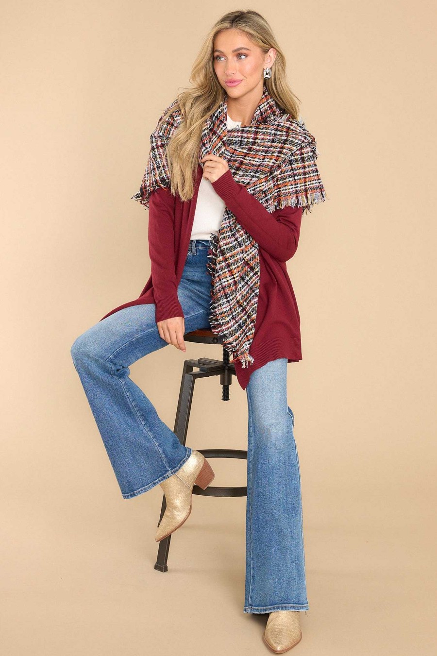 Accessories Red Dress Scarves | Saw The Signs And Orange Plaid Scarf Black