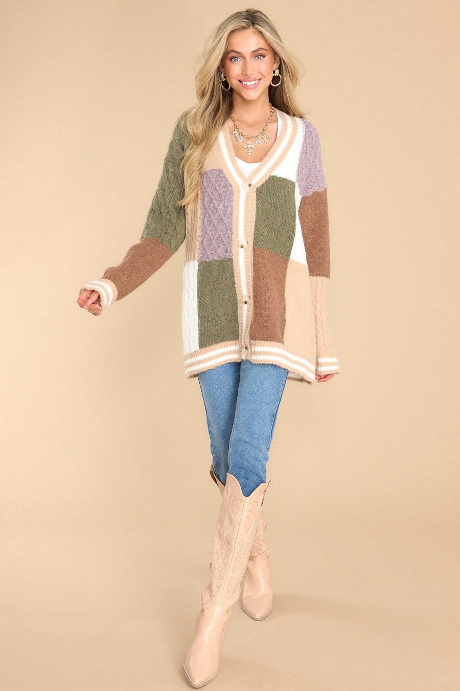 Clothing Red Dress Sweaters | Stunning Significance Colorblock Cardigan Green
