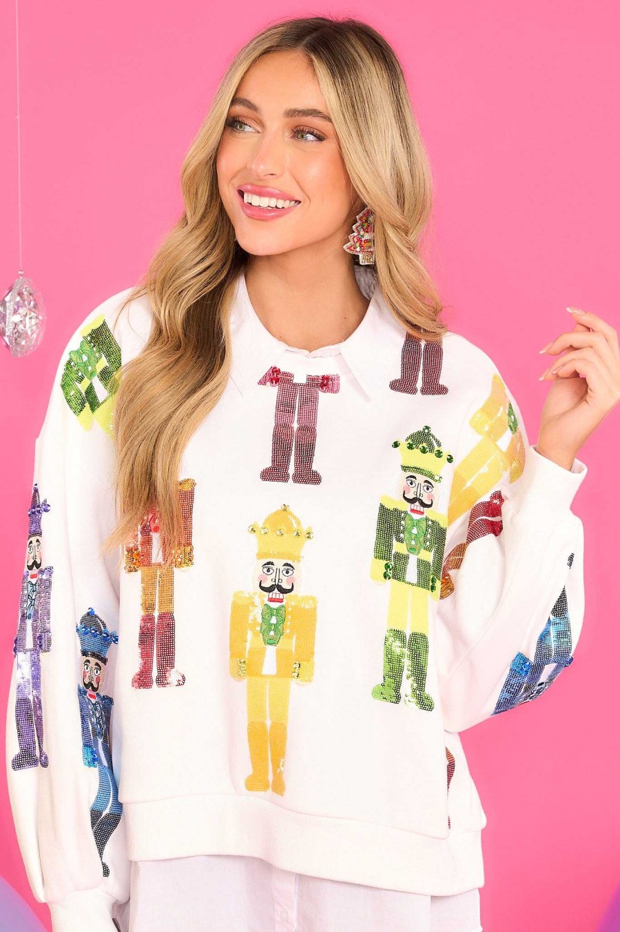 Clothing Queen of Sparkles Sweatshirts & Hoodies | Rainbow Scatter Nutcracker Sweatshirt White