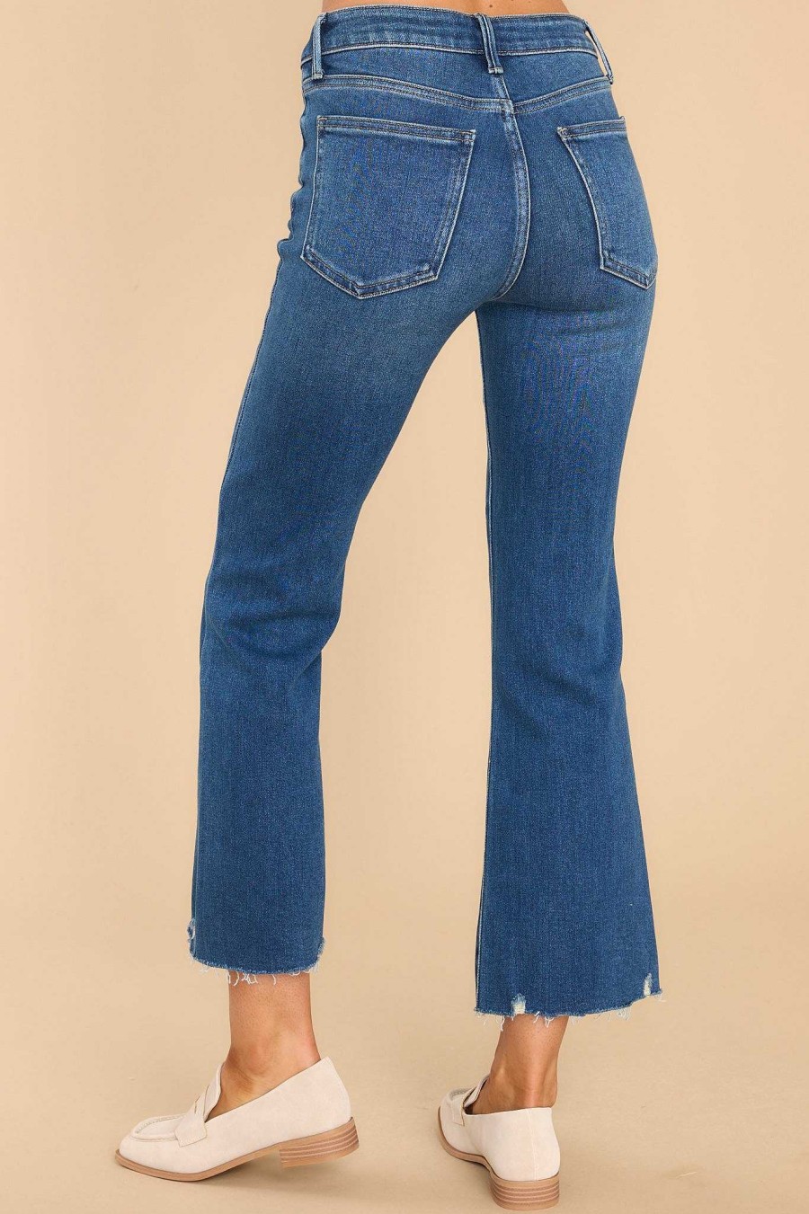 Clothing Red Dress Cropped Denim | Back To Classic Dark Wash Jeans Blue