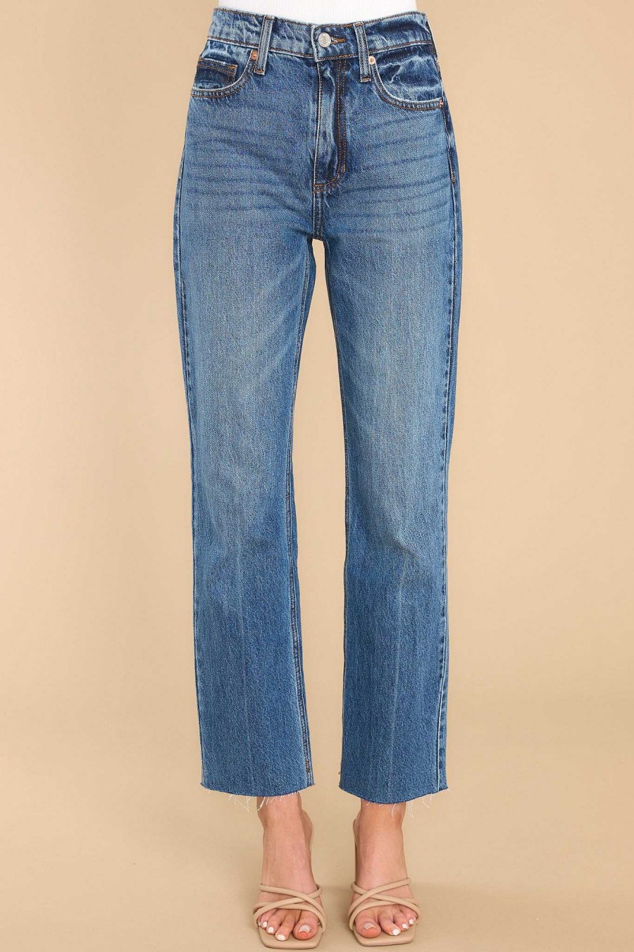 Clothing Red Dress Distressed Denim | My Turn To Shine Wash Straight Jeans Medium