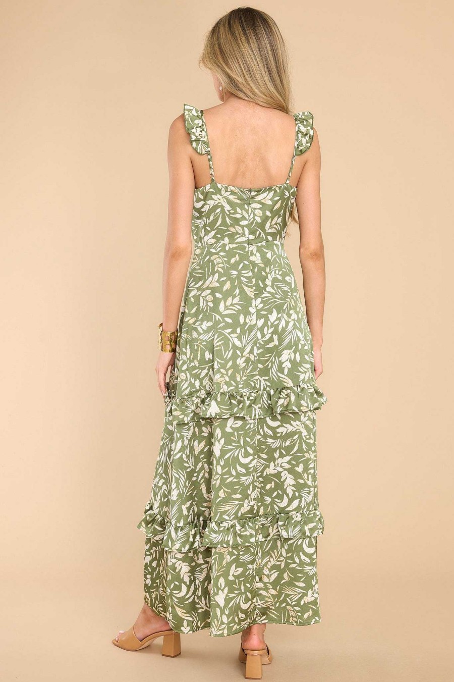 Clothing Red Dress Maxi Dresses | Not Letting Go Floral Print Maxi Dress Green