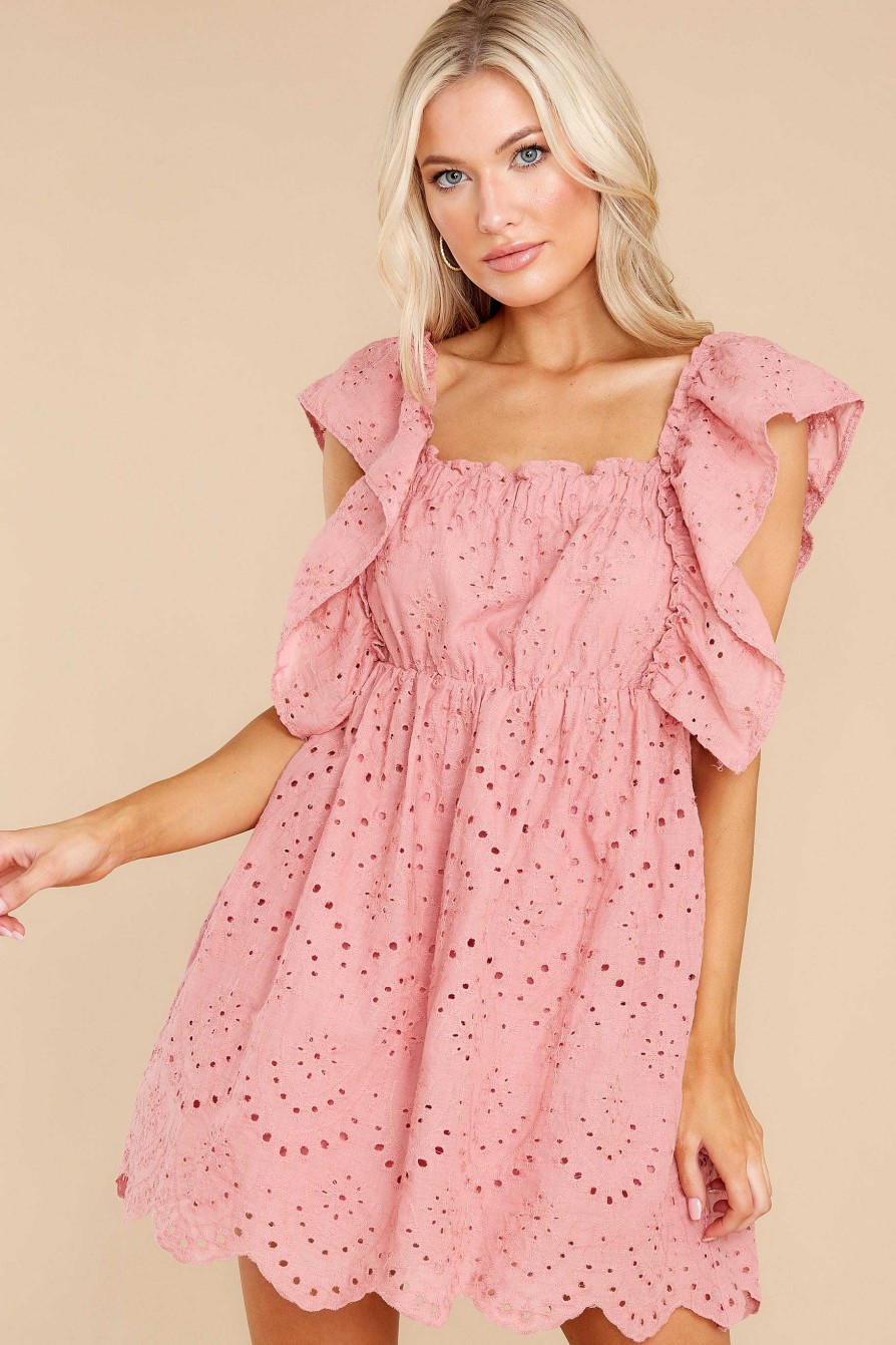 Clothing Red Dress Rompers | Love Harmony Eyelet Romper Dress Rose Pink
