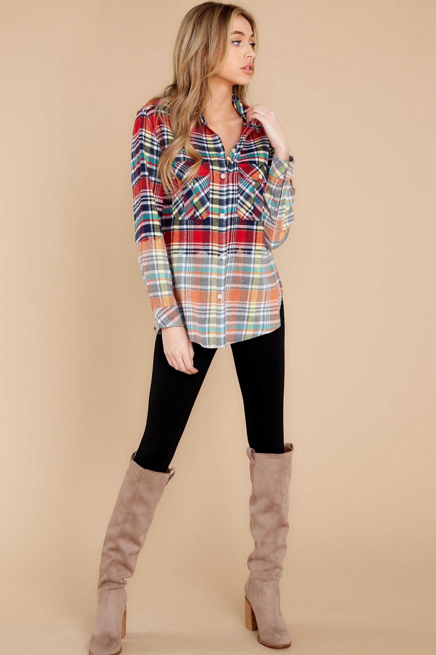 Clothing Red Dress Blouses & Shirts | Frontier Sights Multi Plaid Top Red