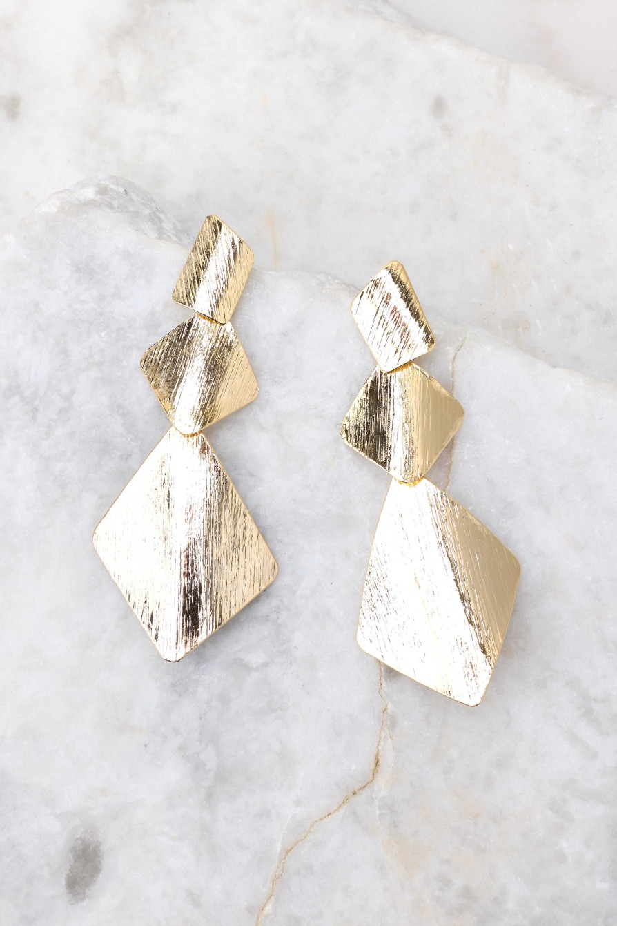 Jewelry Treasure Jewels | Triple Triangle Earrings Gold