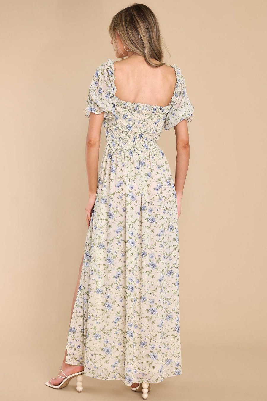 Clothing Red Dress Maxi Dresses | Garden Path Floral Print Maxi Dress Ivory