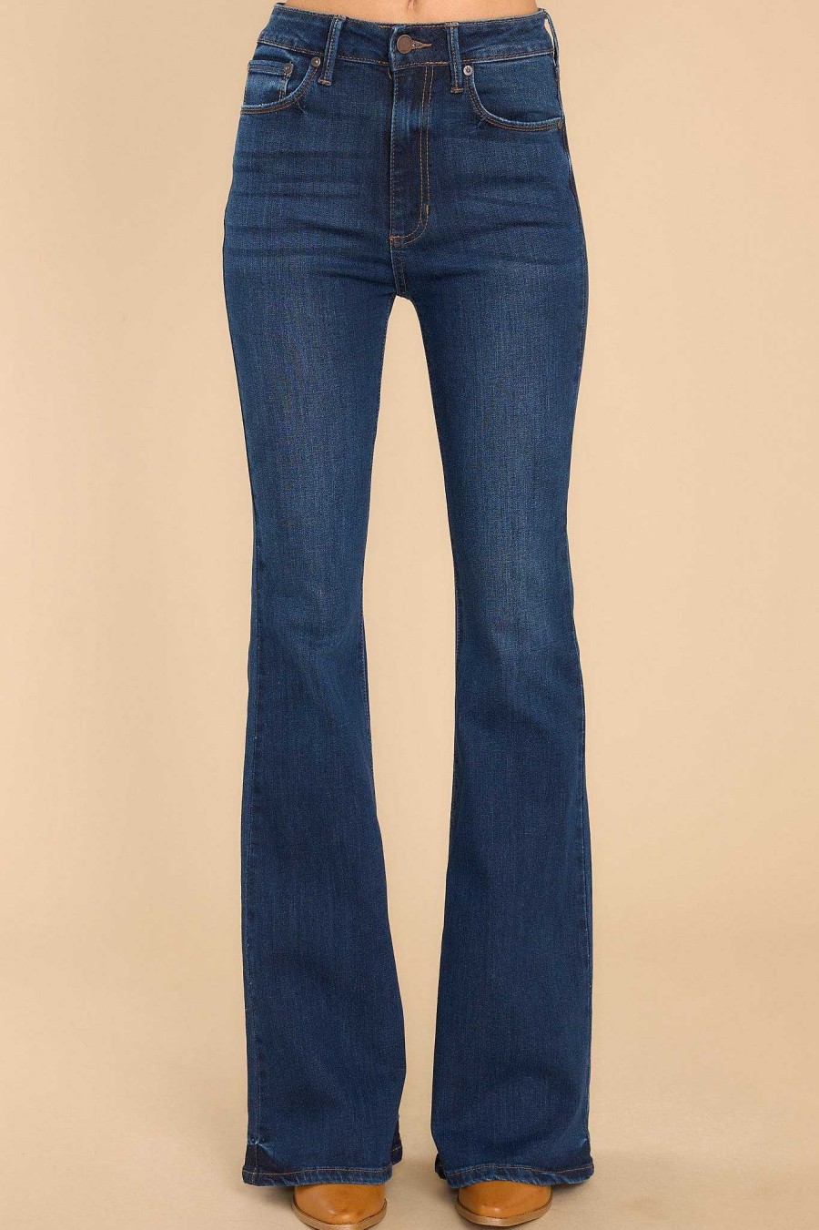 Clothing Just Black Clean Denim | Deep Down Stretch Flare Jeans Dark Wash