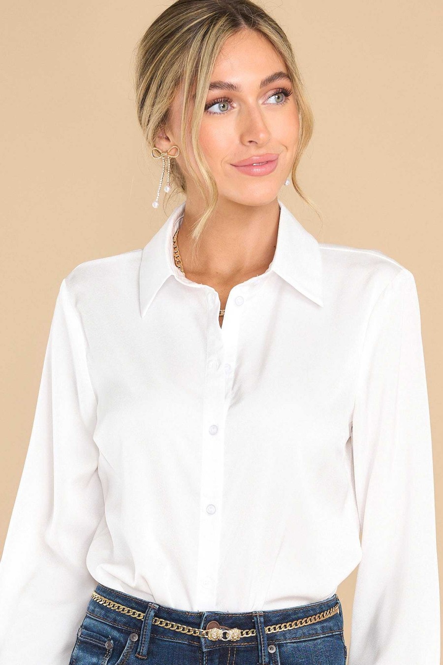 Clothing Red Dress Blouses & Shirts | Much To Do Button Front Bodysuit White