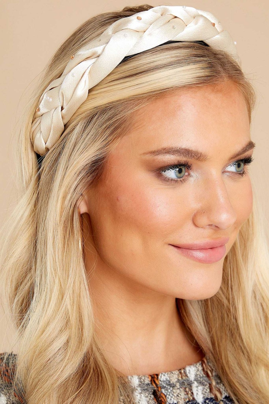 Accessories Red Dress Hair Accessories | Shining On Champagne Braided Headband Ivory