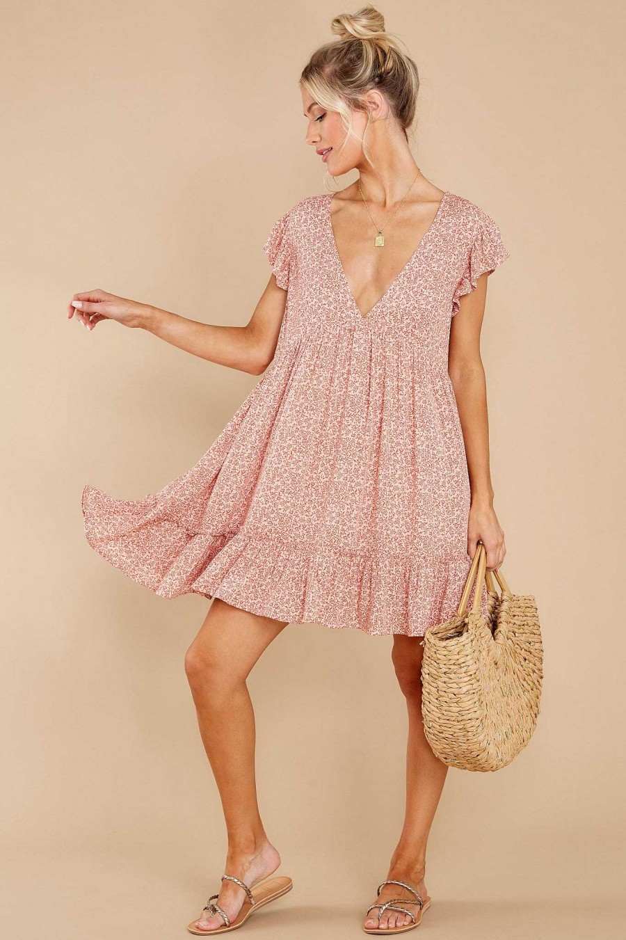 Clothing Red Dress Rompers | Prettiest Of The Garden Floral Print Romper Dress Red