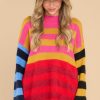 Clothing Red Dress Casual Tops | Give It Up Multi Stripe Sweater Red