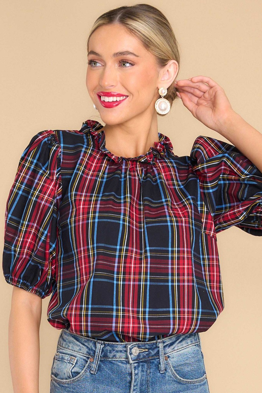 Clothing Aura Blouses & Shirts | A Special Gift Plaid Top Black