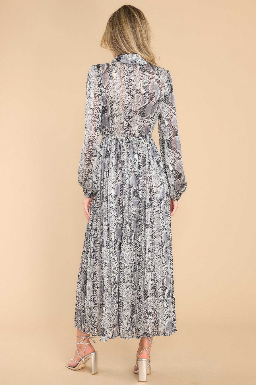 Clothing Red Dress Maxi Dresses | Behind My Back Snake Skin Print Maxi Dress Grey