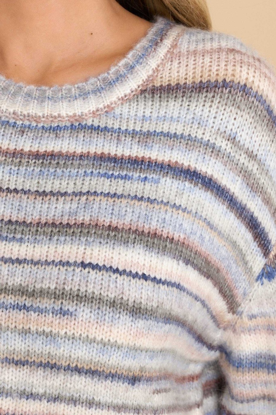 Clothing Z Supply Casual Tops | Corbin Multi Pullover Sweater Grey