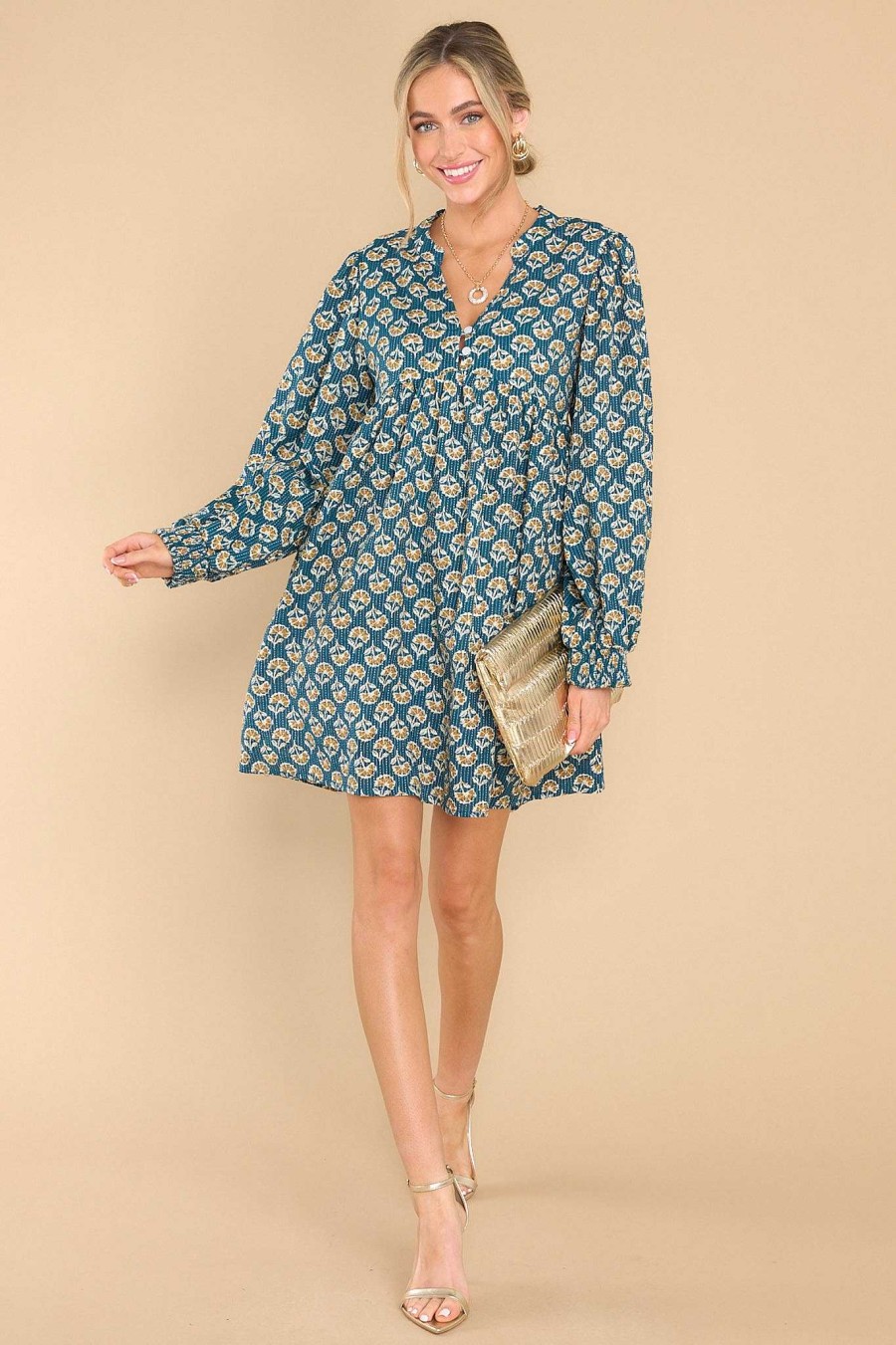 Clothing Victoria Dunn Mini Dresses | Fern Elderberry Mini Dress Teal