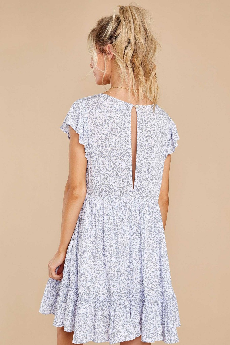 Clothing Red Dress Rompers | Prettiest Of The Garden Blue Floral Print Romper Dress Light Blue