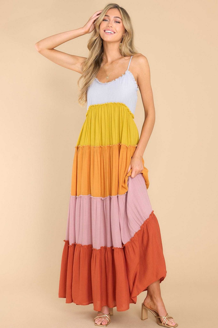 Clothing Red Dress Maxi Dresses | Daisy For You Multi Maxi Dress Rust