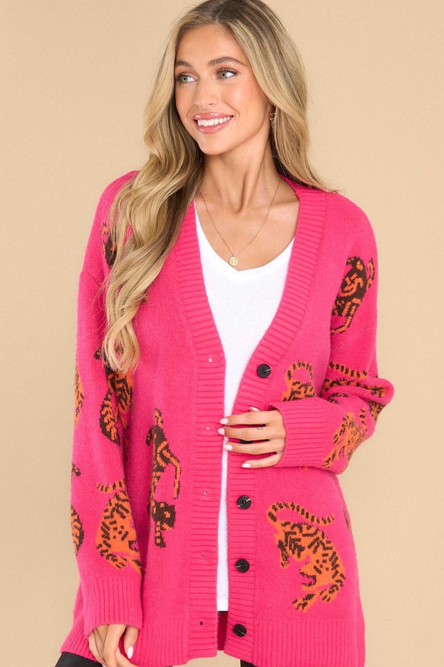Clothing Red Dress Casual Tops | My Dearest Darling Hot Cardigan Pink