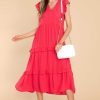 Clothing Red Dress Midi Dresses | First Day Midi Dress Red